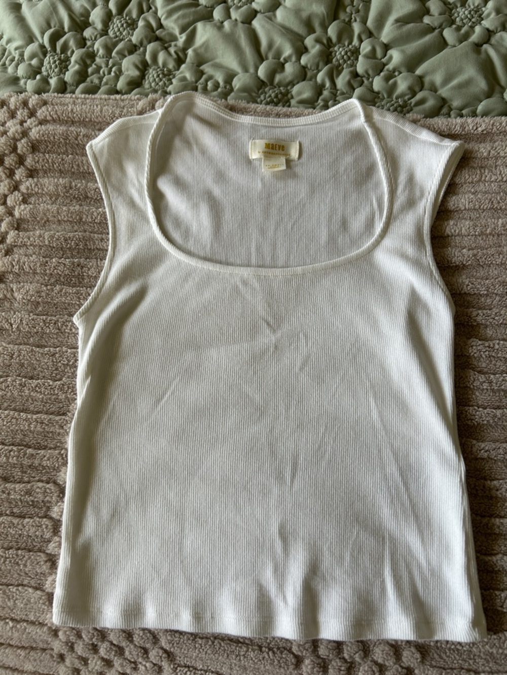 Anthropologie Cream Ribbed Scoop Neck Tank